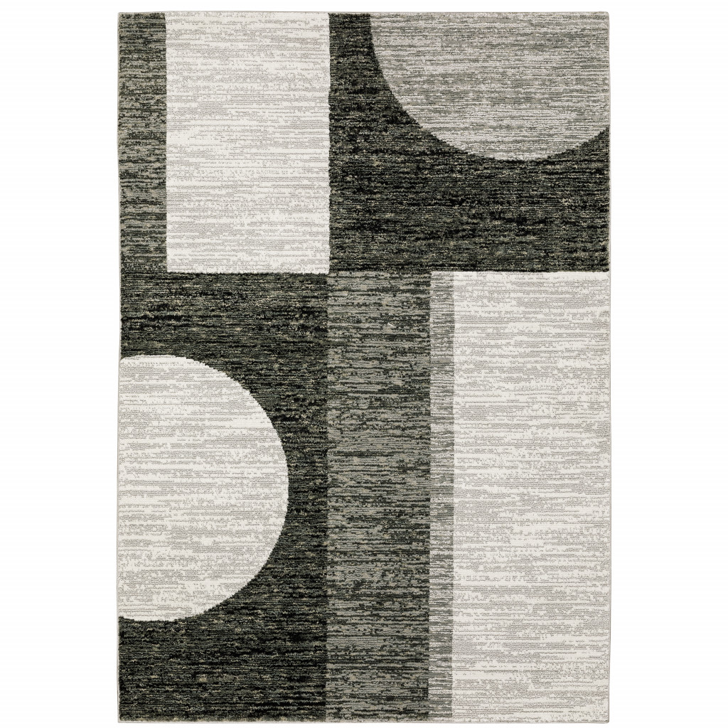 10 x 13 ft. Charcoal Gray & Ivory Geometric Power Loom Stain Resistant Rectangle Area Rug - Gray and Ivory - 10 x 13 ft.