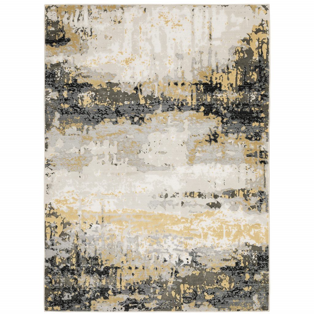 5 x 8 ft. Gray Gold Beige Black & Brown Abstract Power Loom Stain Resistant Rectangle Area Rug