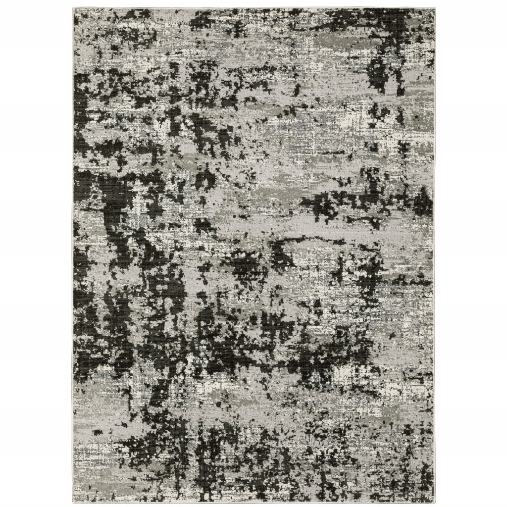 8 x 11 ft. Gray Charcoal Black & Ivory Abstract Power Loom Stain Resistant Rectangle Area Rug