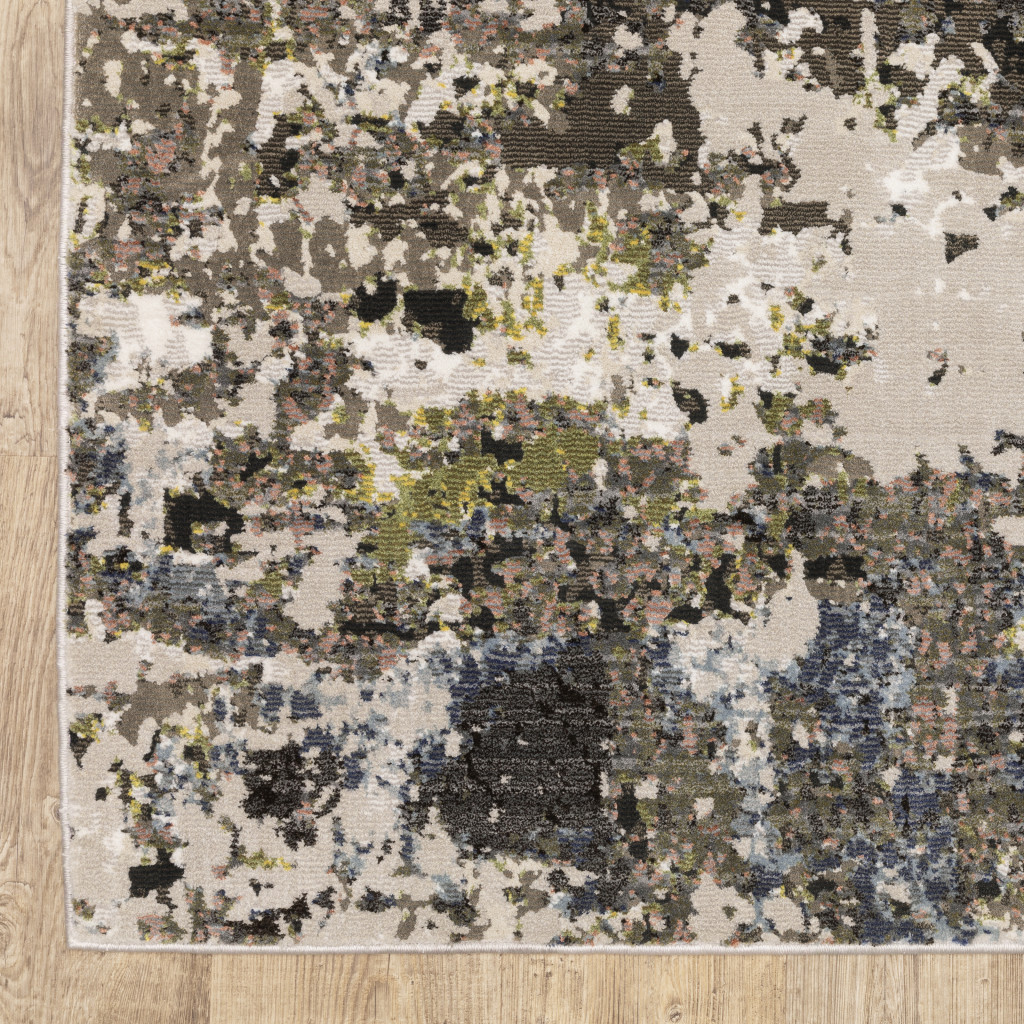 3 x 5 ft. Gray Green Gold Blue & Beige Abstract Power Loom Stain Resistant Rectangle Area Rug