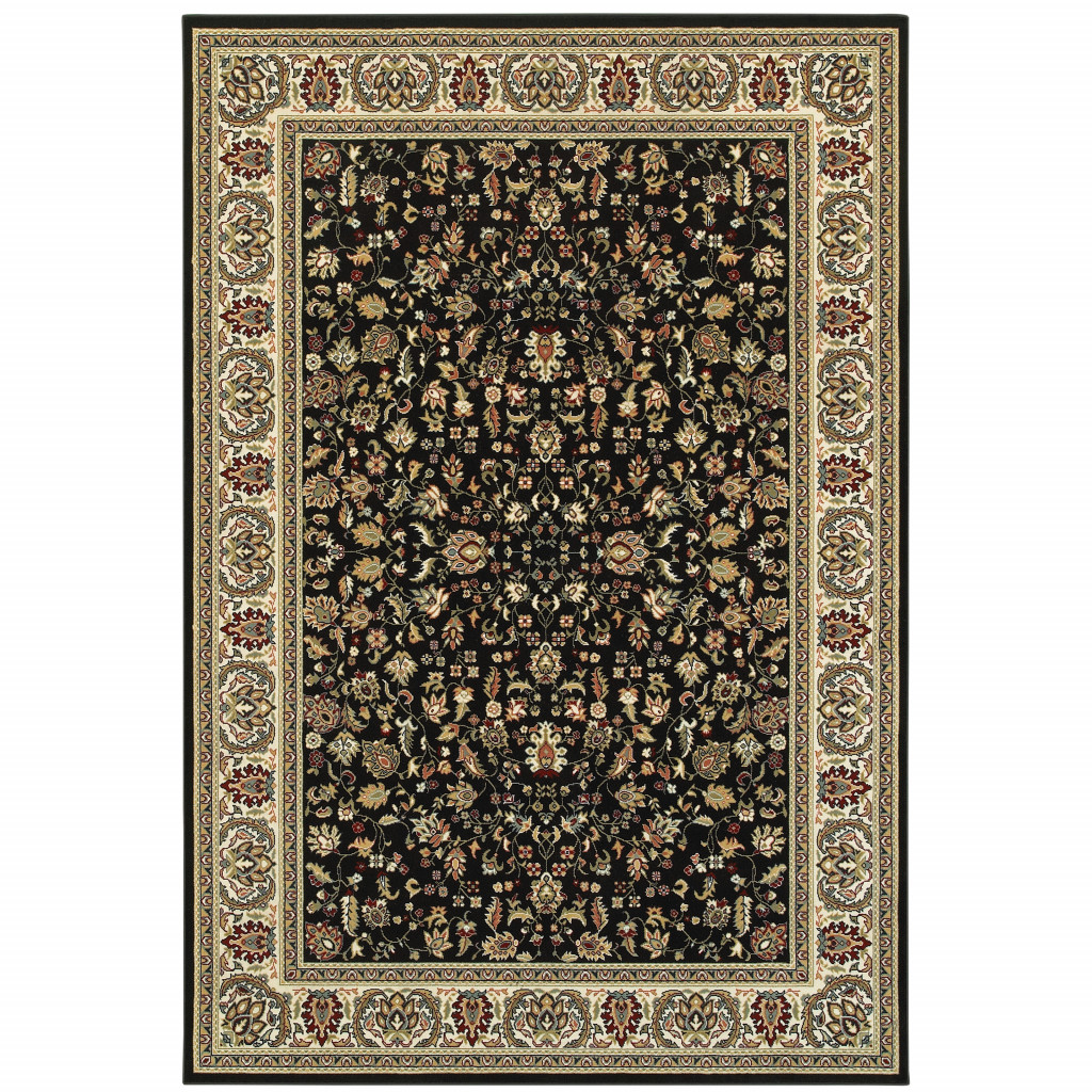 8 x 11 ft. Black & Ivory Oriental Power Loom Stain Resistant Rectangle Area Rug - Black and Ivory - 8 x 11 ft.