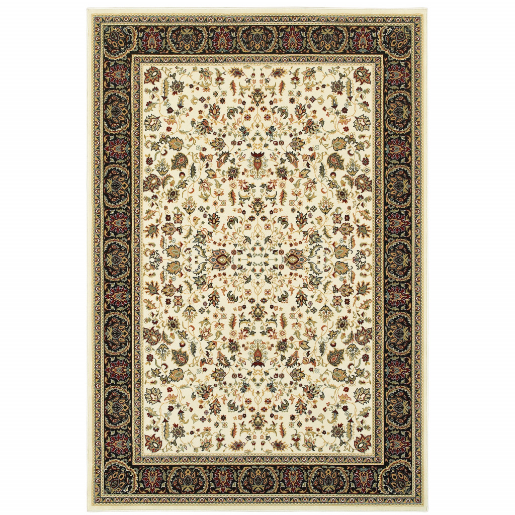 509111 8 x 11 ft. Ivory & Black Oriental Power Loom Stain Resistant Rectangle Area Rug