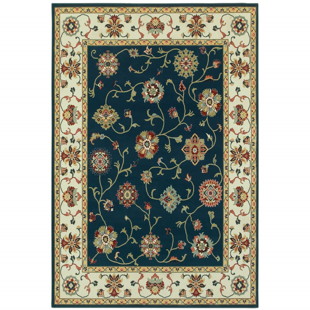 Navy & Ivory Oriental Power Loom Stain Resistant Rectangle Area Rug