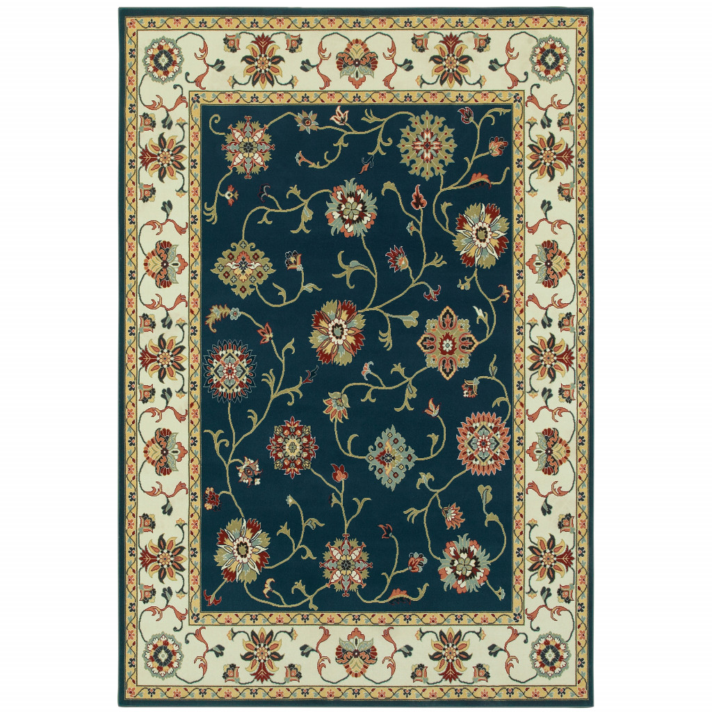 10 x 13 ft. Navy & Ivory Oriental Power Loom Stain Resistant Rectangle Area Rug - Navy and Ivory - 10 x 13 ft.