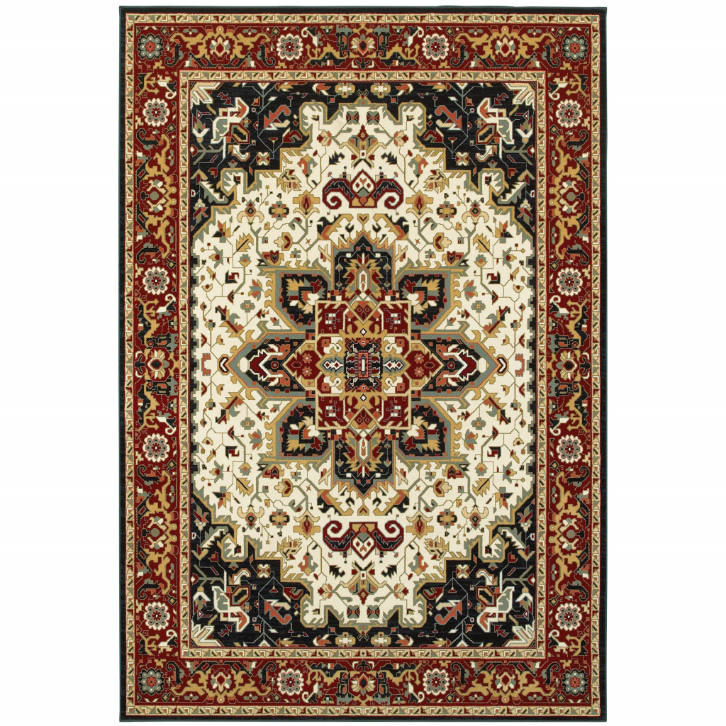 2 x 4 ft. Red & Ivory Oriental Power Loom Stain Resistant Rectangle Area Rug