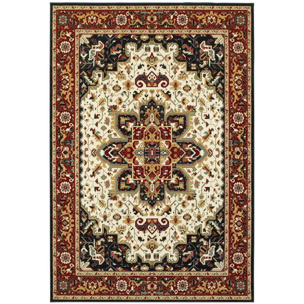 10 x 13 ft. Red & Ivory Oriental Power Loom Stain Resistant Rectangle Area Rug - Red and Ivory - 10 x 13 ft.