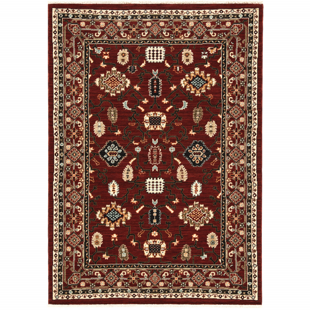 3 x 5 ft. Oriental Power Loomed Stain Resistant Rectangle Rug with Fringe - Red, Black, Ivory & Brown