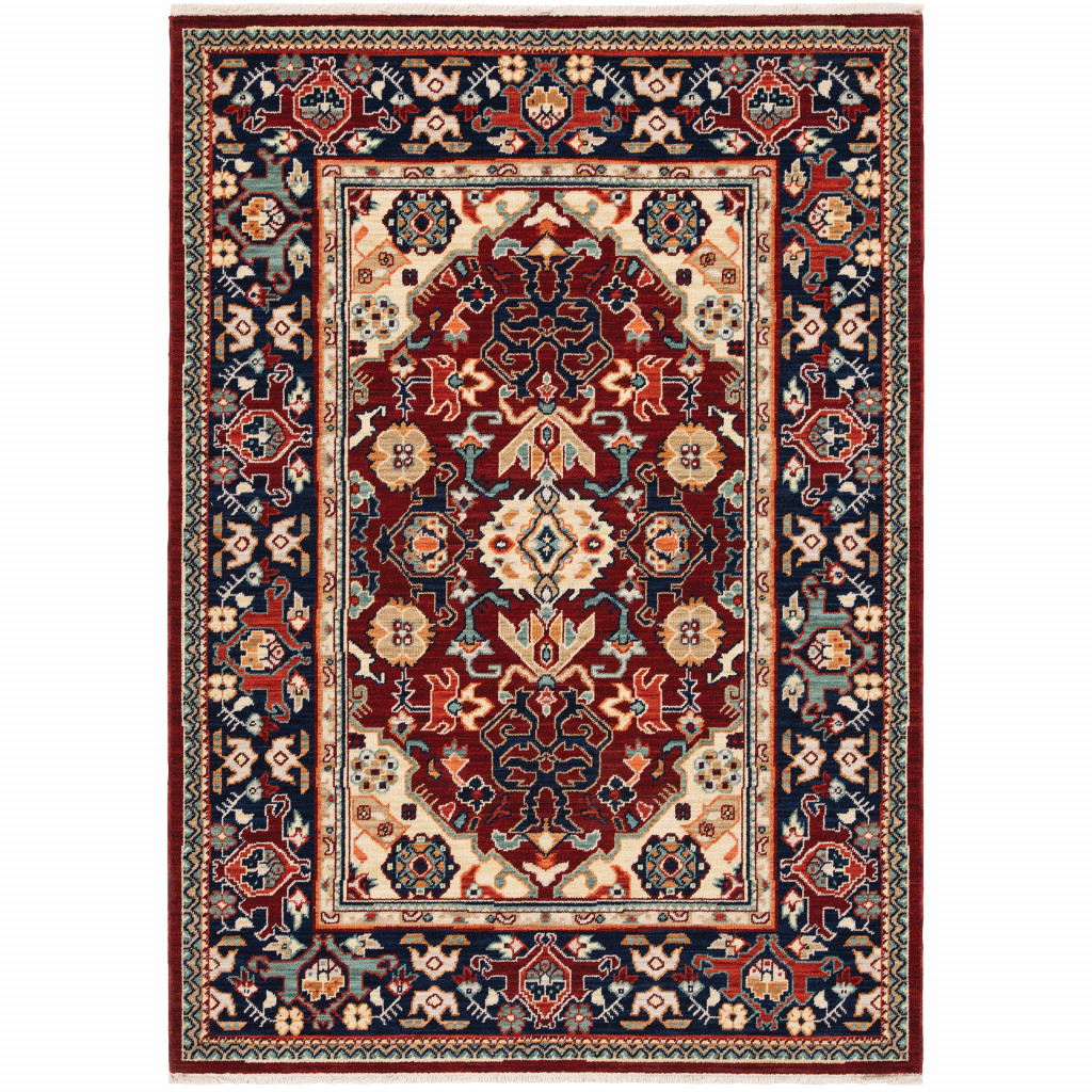 5 x 8 ft. Oriental Power Loomed Stain Resistant Rectangle Rug with Fringe - Red, Blue, Orange & Beige