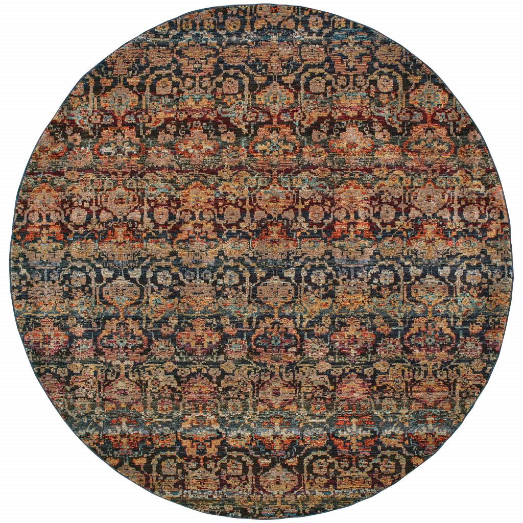 8 ft. Multi & Blue Abstract Power Loom Stain Resistant Round Area Rug - Multi and Blue - 8 ft.
