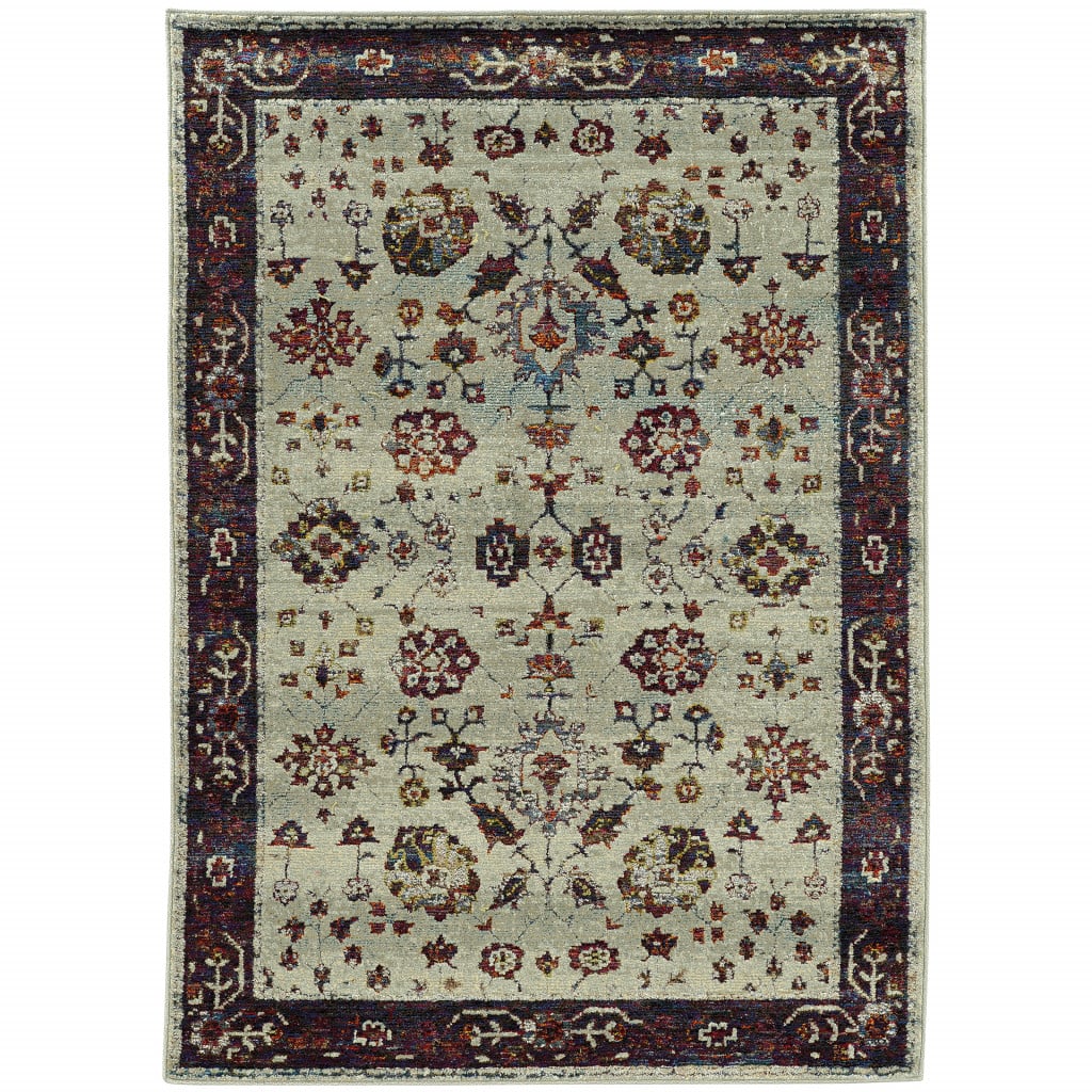2 x 3 ft. Stone & Red Oriental Power Loom Stain Resistant Rectangle Area Rug - Stone and Red - 2 x 3 ft.