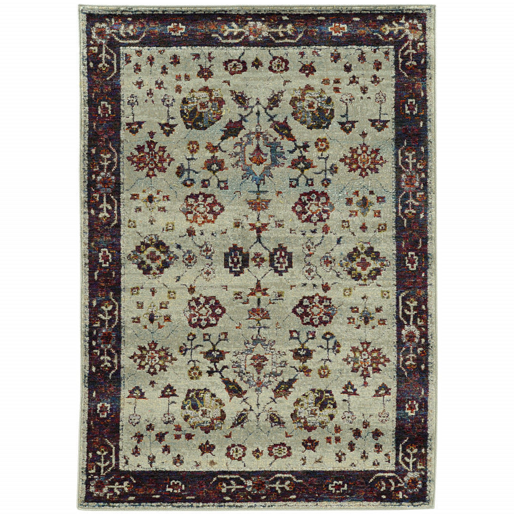 9 x 12 ft. Stone & Red Oriental Power Loom Stain Resistant Rectangle Area Rug - Stone and Red - 9 x 12 ft.