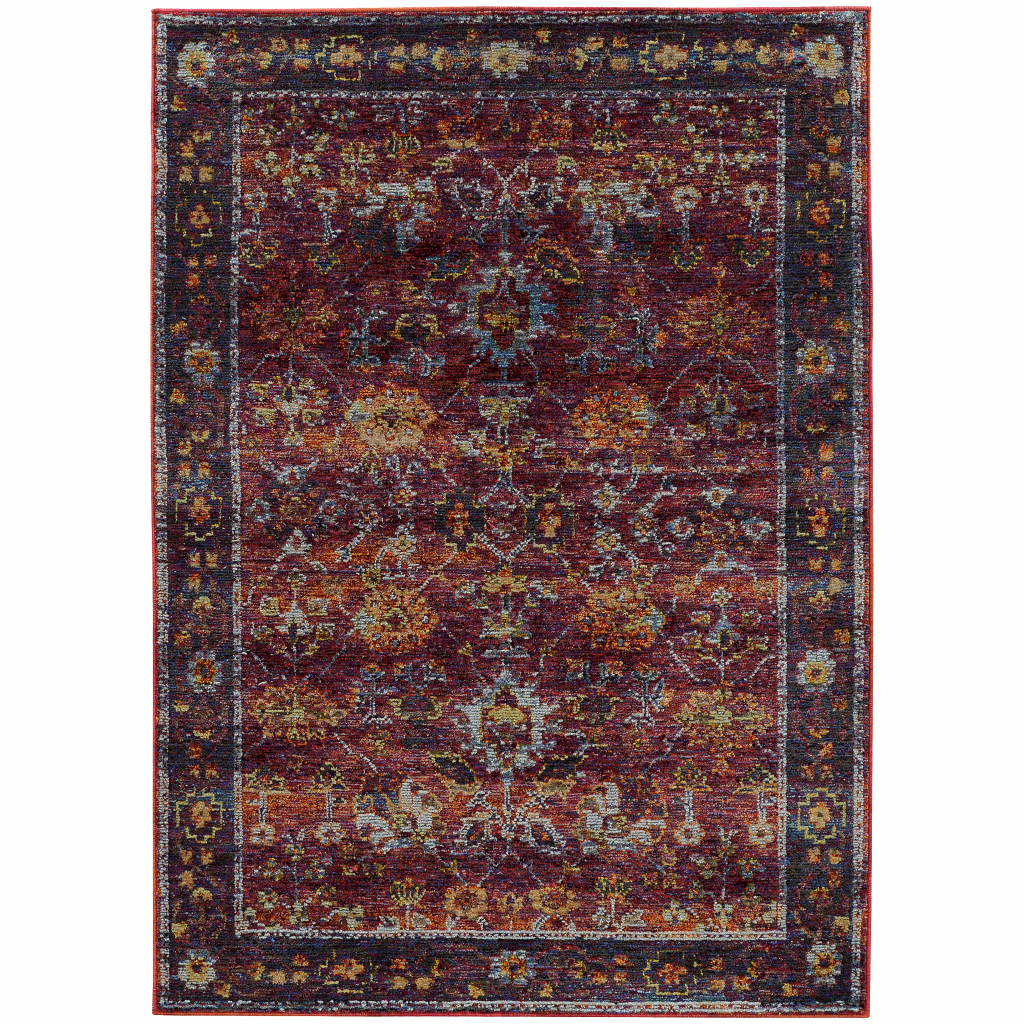 6 x 9 ft. Red Purple Gold & Gray Oriental Power Loom Stain Resistant Rectangle Area Rug