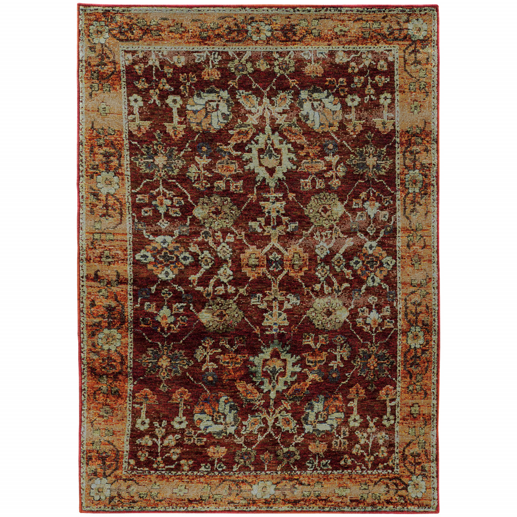 10 x 13 ft. Red Gold & Green Oriental Power Loom Stain Resistant Rectangle Area Rug - Red Gold and Green - 10 x 13 ft.