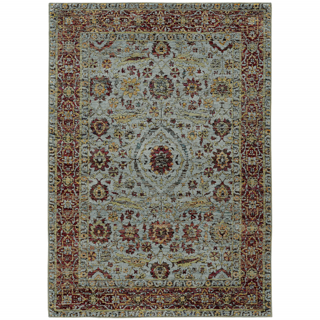 3 x 5 ft. Blue Red Green & Gold Oriental Power Loom Stain Resistant Rectangle Area Rug