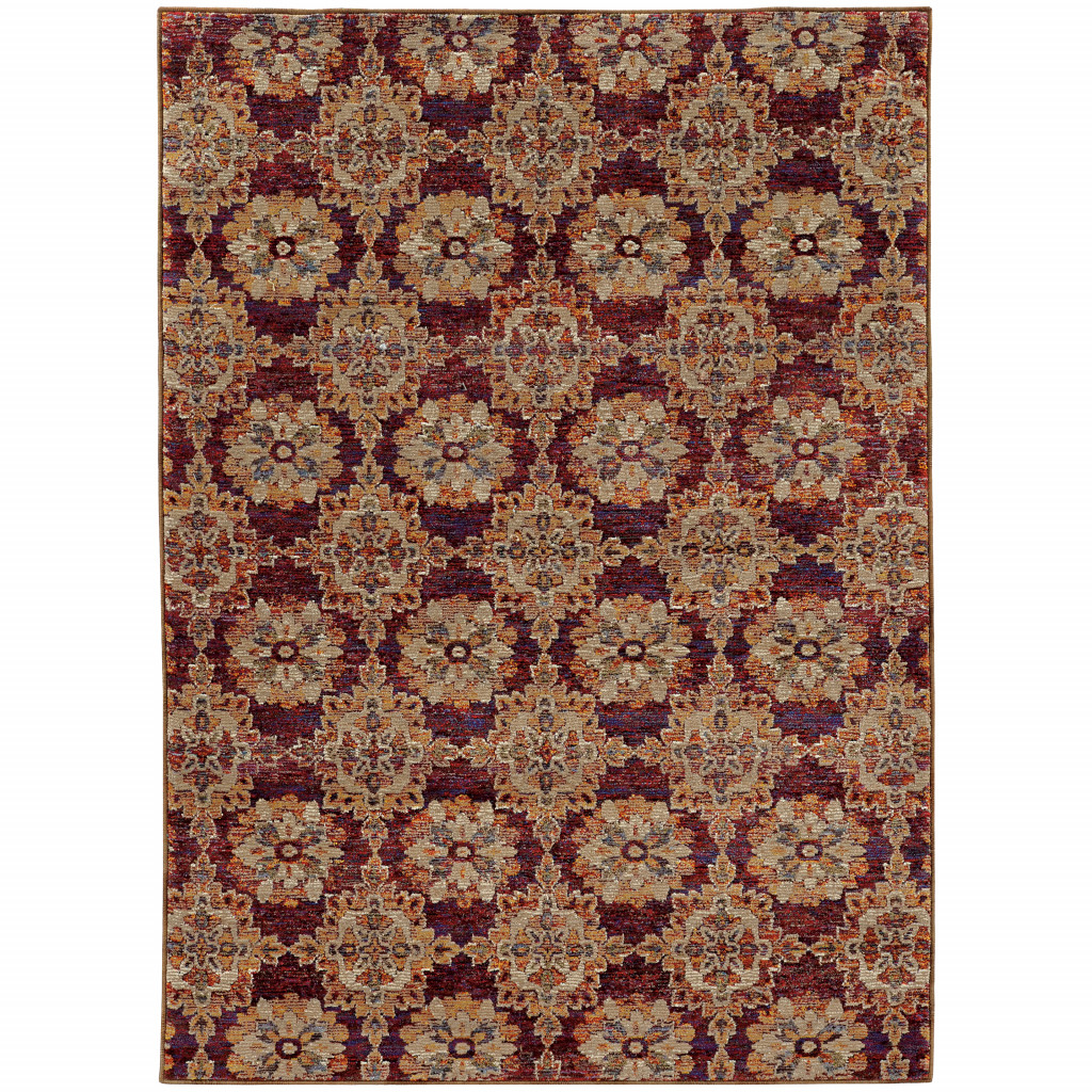2 x 3 ft. Red & Gold Oriental Power Loom Stain Resistant Rectangle Area Rug - Red and Gold