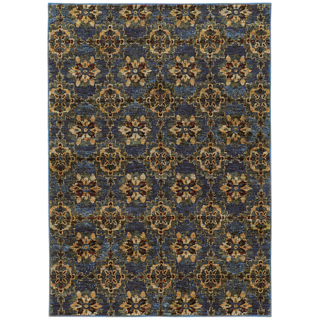 510037 8 x 10 ft. Blue & Gold Oriental Power Loom Stain Resistant Rectangle Area Rug