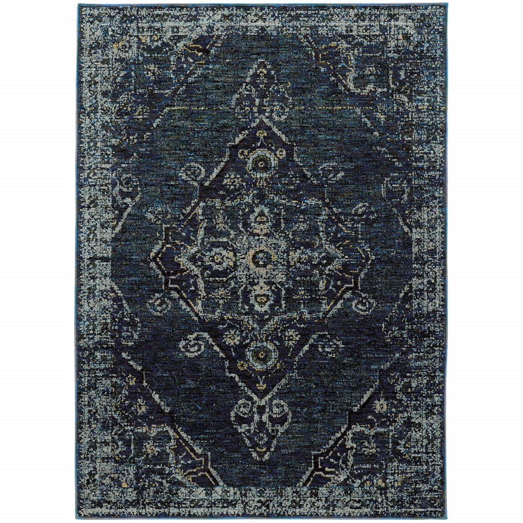 9 x 12 ft. Blue & Brown Oriental Power Loom Stain Resistant Rectangle Area Rug - Blue and Brown - 9 x 12 ft.