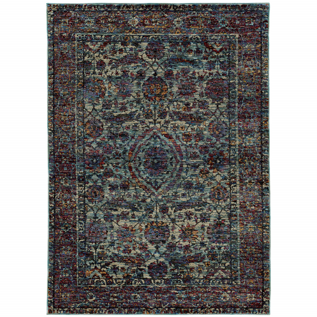 2 x 3 ft. Blue & Purple Oriental Power Loom Stain Resistant Rectangle Area Rug - Blue and Purple - 2 x 3 ft.