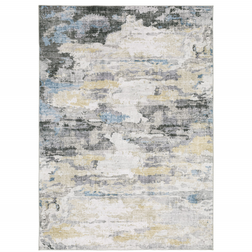 510627 4 x 6 ft. Gray & Ivory Abstract Printed Stain Resistant Non Skid Rectangle Area Rug