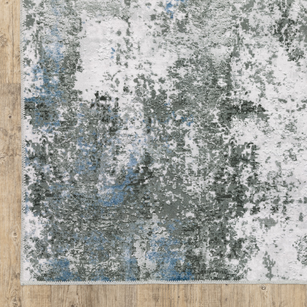 510632 4 x 6 ft. Silver Gray Charcoal & Light Blue Abstract Printed Stain Resistant Non Skid Rectangle Area Rug