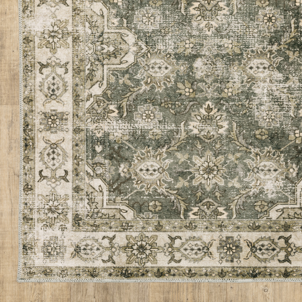 2 x 3 ft. Ivory & Blue Oriental Printed Stain Resistant Non Skid Rectangle Area Rug - Ivory and Blue