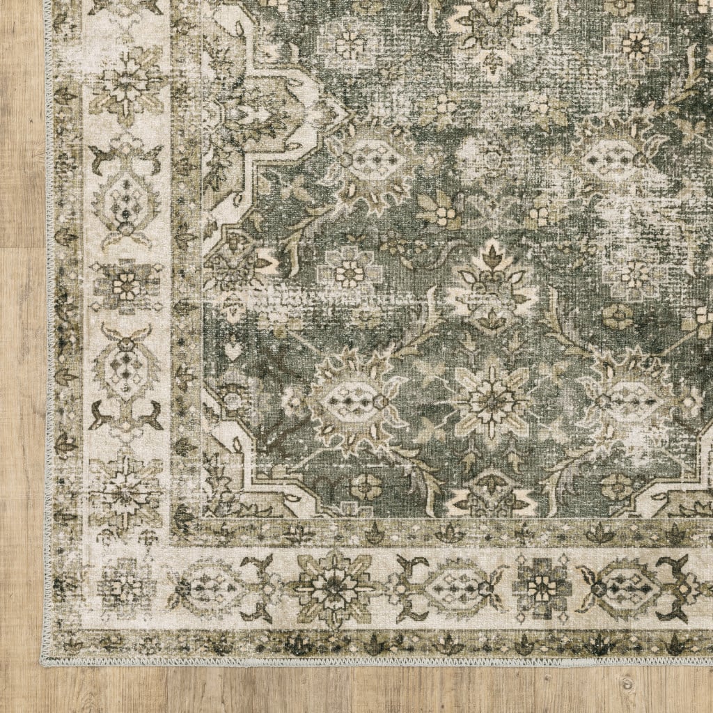 5 x 7 ft. Blue & Beige Oriental Printed Stain Resistant Non Skid Rectangle Area Rug