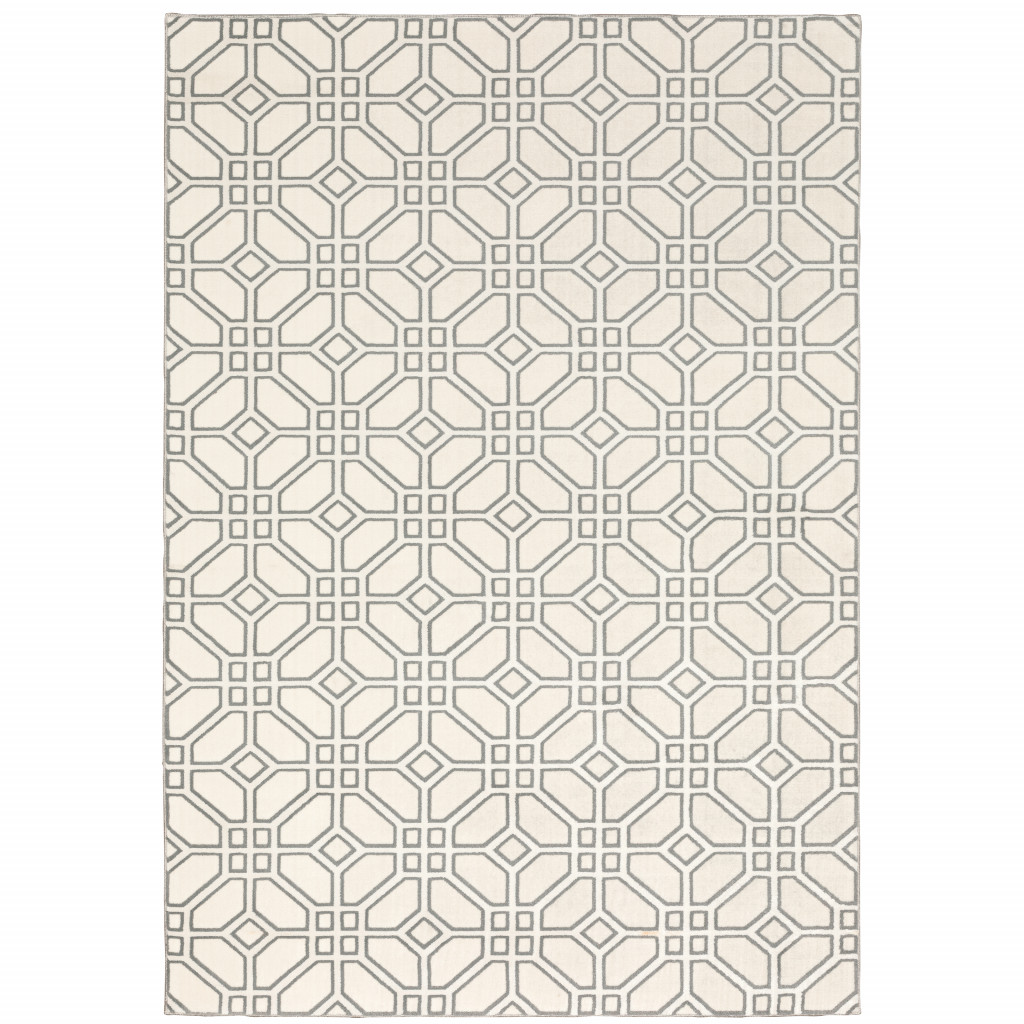 10 x 13 ft. Ivory & Gray Geometric Power Loom Stain Resistant Rectangle Area Rug - Ivory and Gray - 10 x 13 ft.