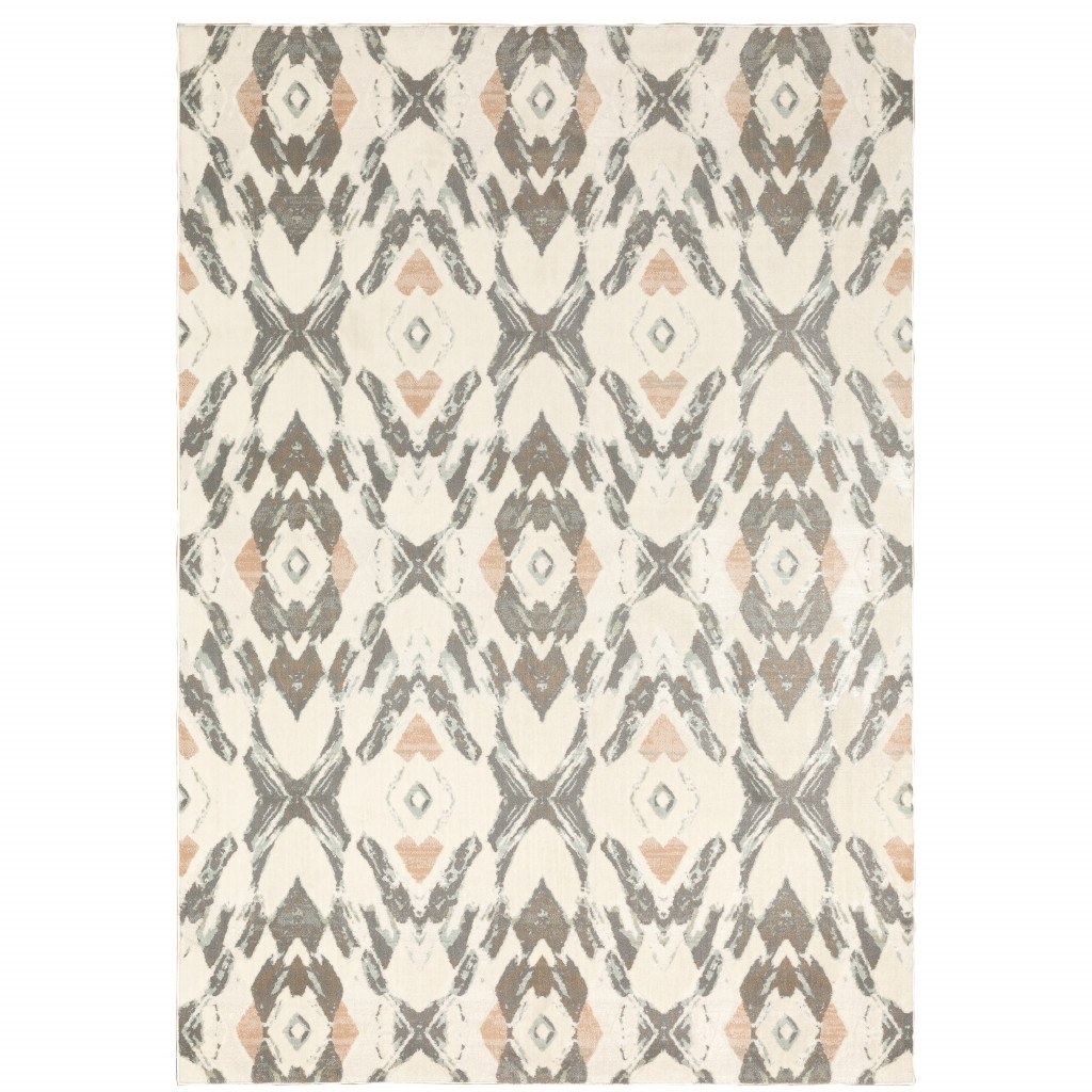 10 x 13 ft. Ivory Pink & Sage Geometric Power Loom Stain Resistant Rectangle Area Rug
