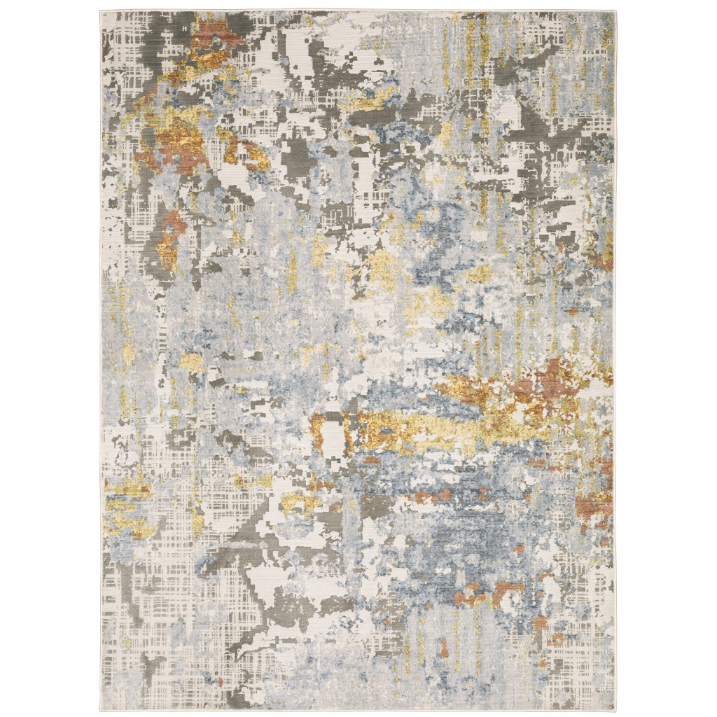6 x 9 ft. Gray Blue Beige Gold & Rust Abstract Power Loom Stain Resistant Rectangle Area Rug