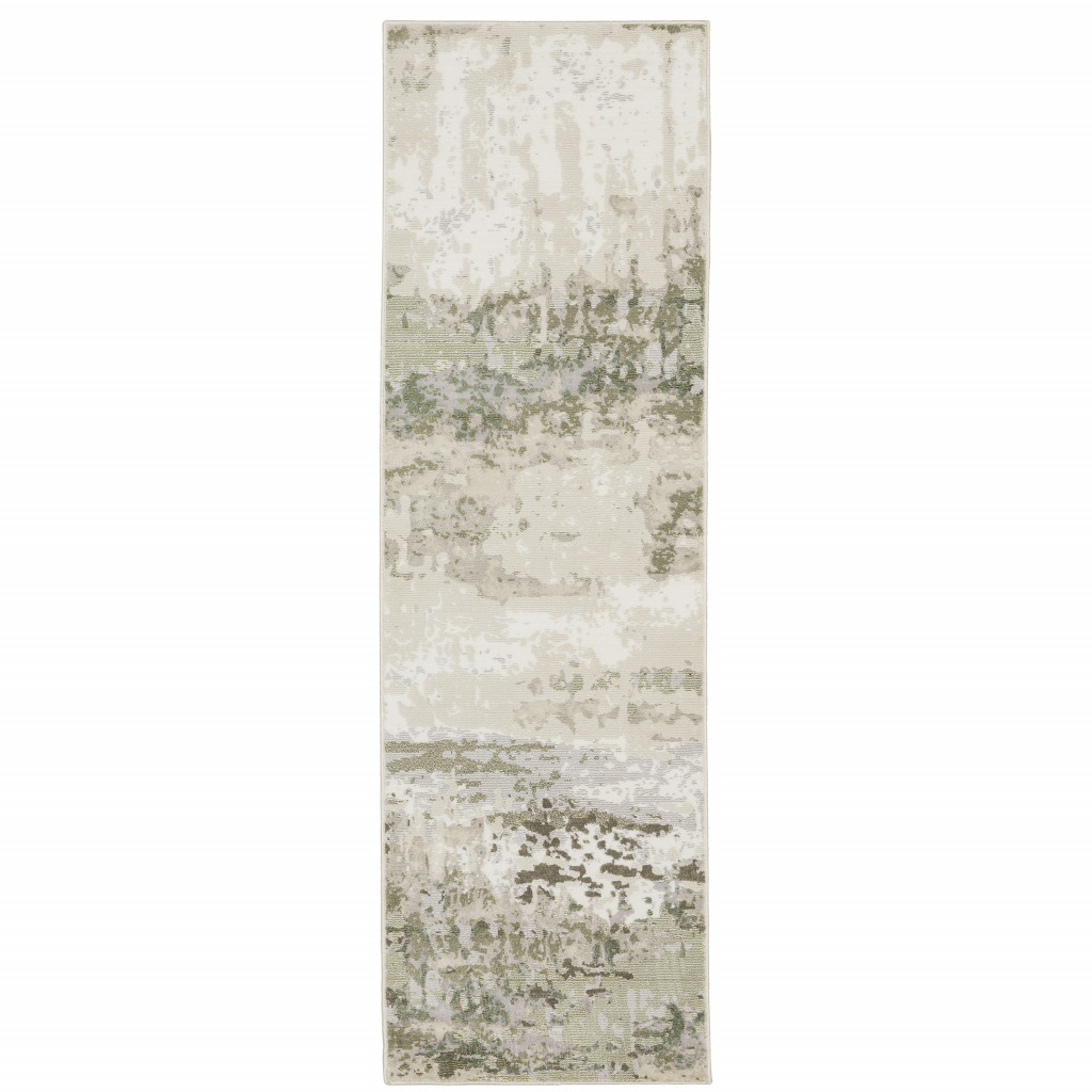 2 x 8 ft. Beige Gray Brown & Sage Green Abstract Power Loom Stain Resistant Runner Area Rug