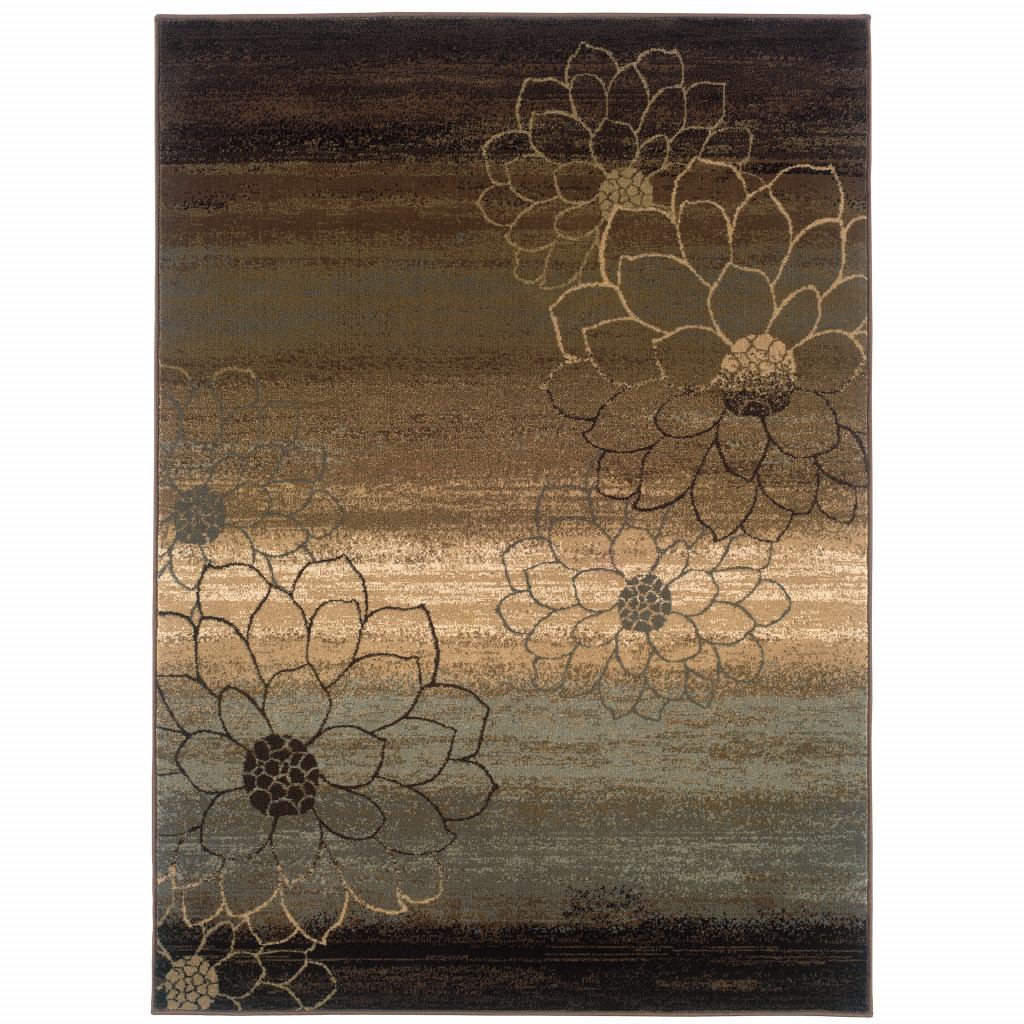6 x 9 ft. Brown & Beige Floral Power Loom Stain Resistant Rectangle Area Rug