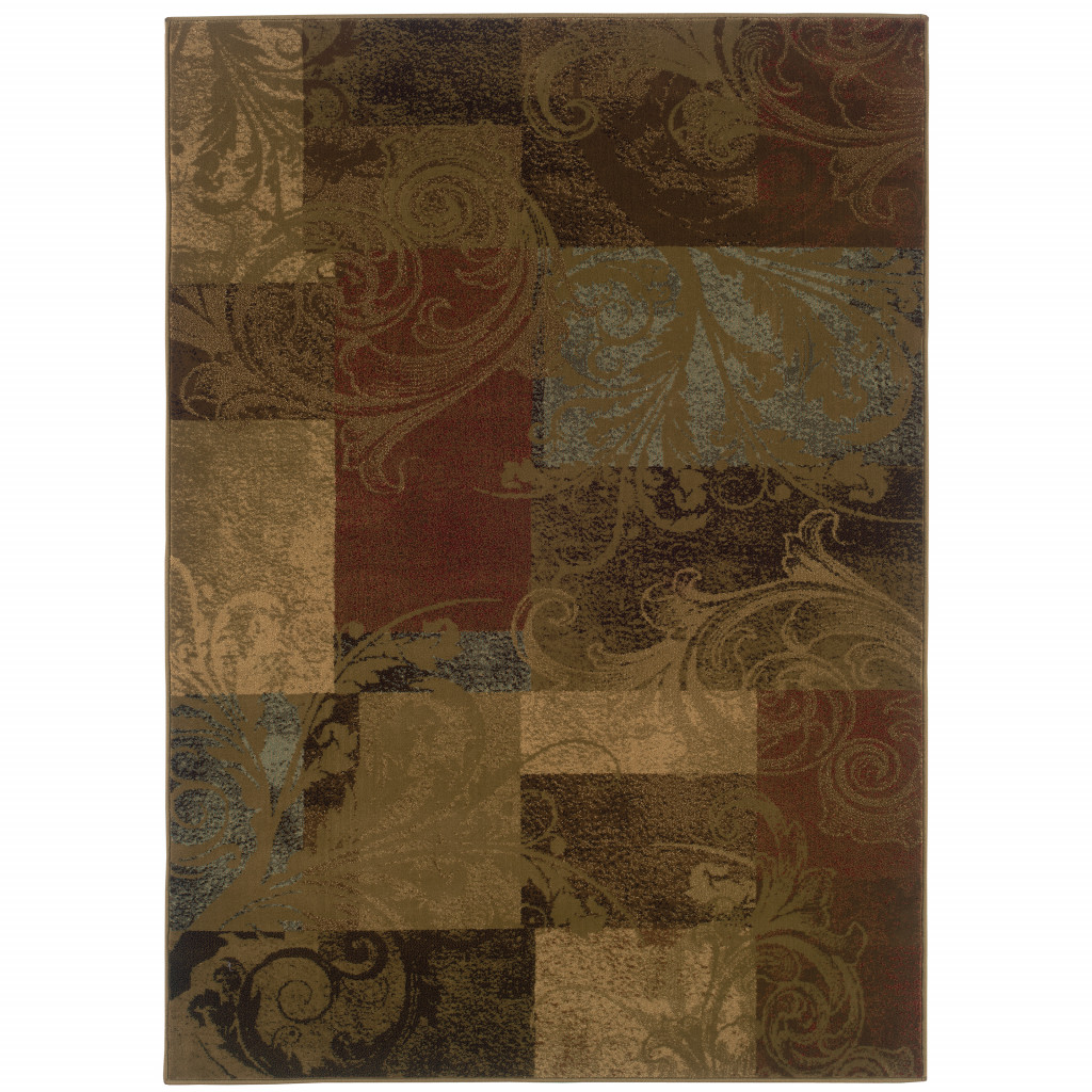 509018 4 x 6 ft. Green & Red Geometric Power Loom Stain Resistant Rectangle Area Rug