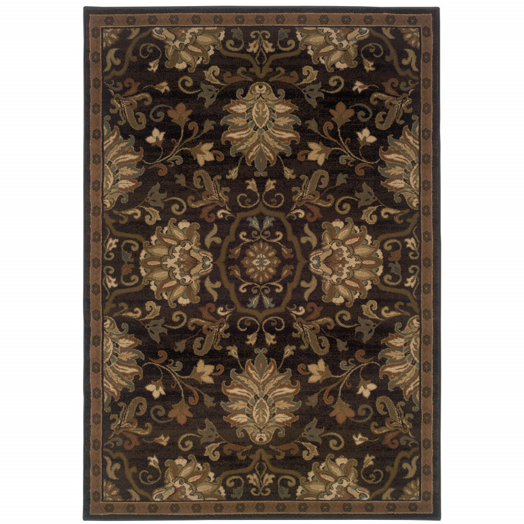 8 x 11 ft. Brown Beige Blue & Red Oriental Power Loom Stain Resistant Rectangle Area Rug