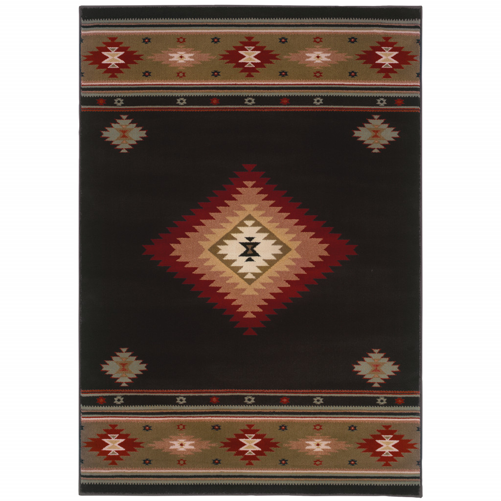 8 x 11 ft. Black & Green Southwestern Power Loom Stain Resistant Rectangle Area Rug