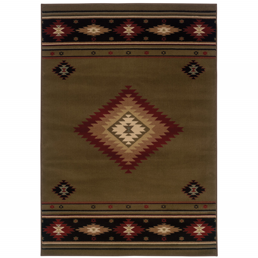 5 x 8 ft. Green Southwestern Power Loom Stain Resistant Rectangle Area Rug