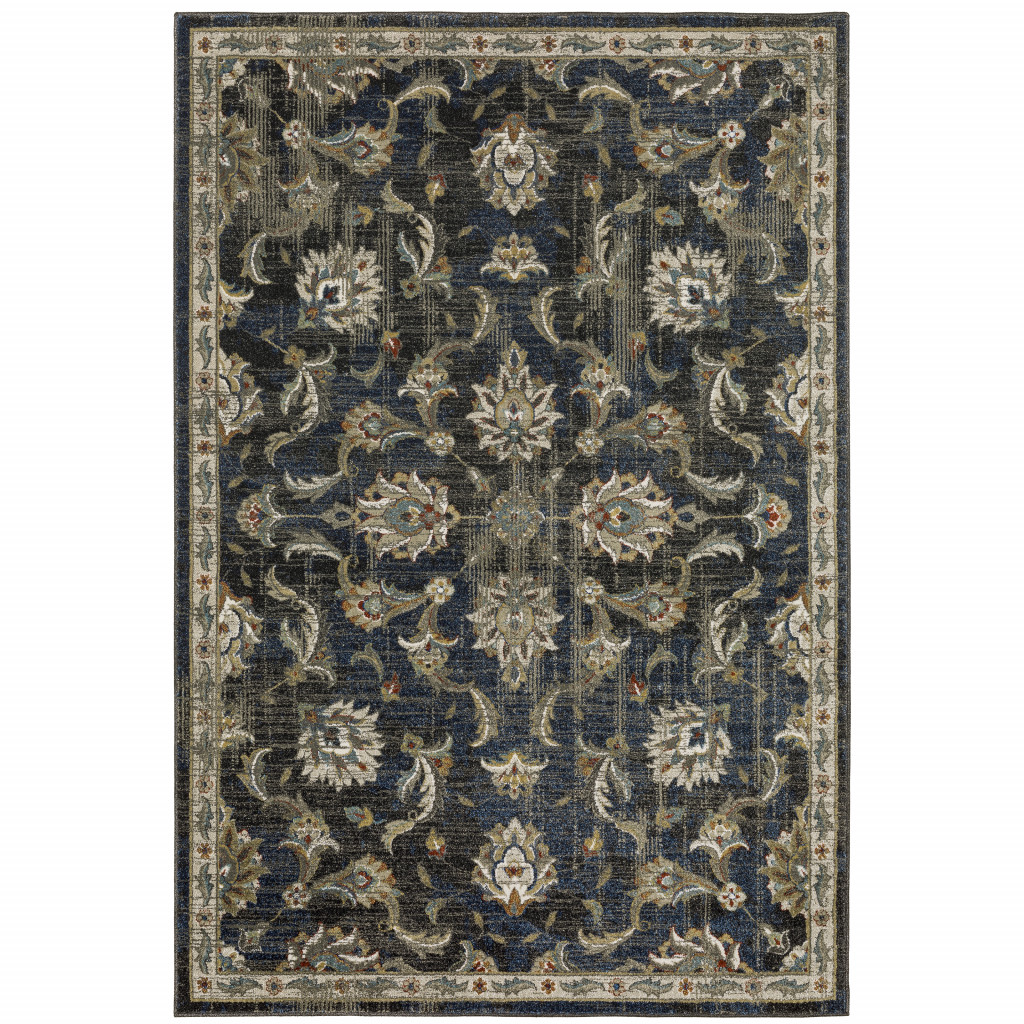 4 x 6 ft. Charcoal Blue Gold Rust & Beige Oriental Power Loom Stain Resistant Rectangle Area Rug