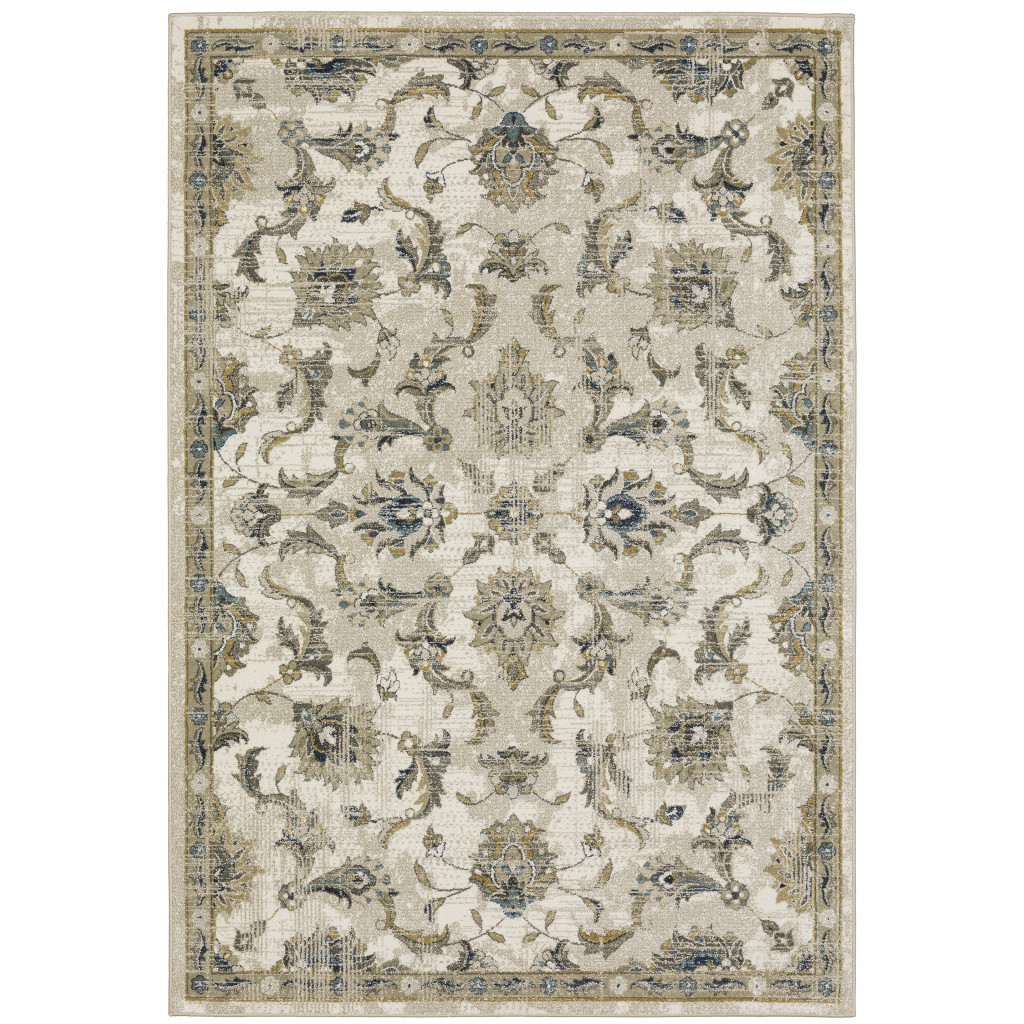 6 x 9 ft. Beige Gold Blue & Gray Oriental Power Loom Stain Resistant Rectangle Area Rug - Blue and Gray