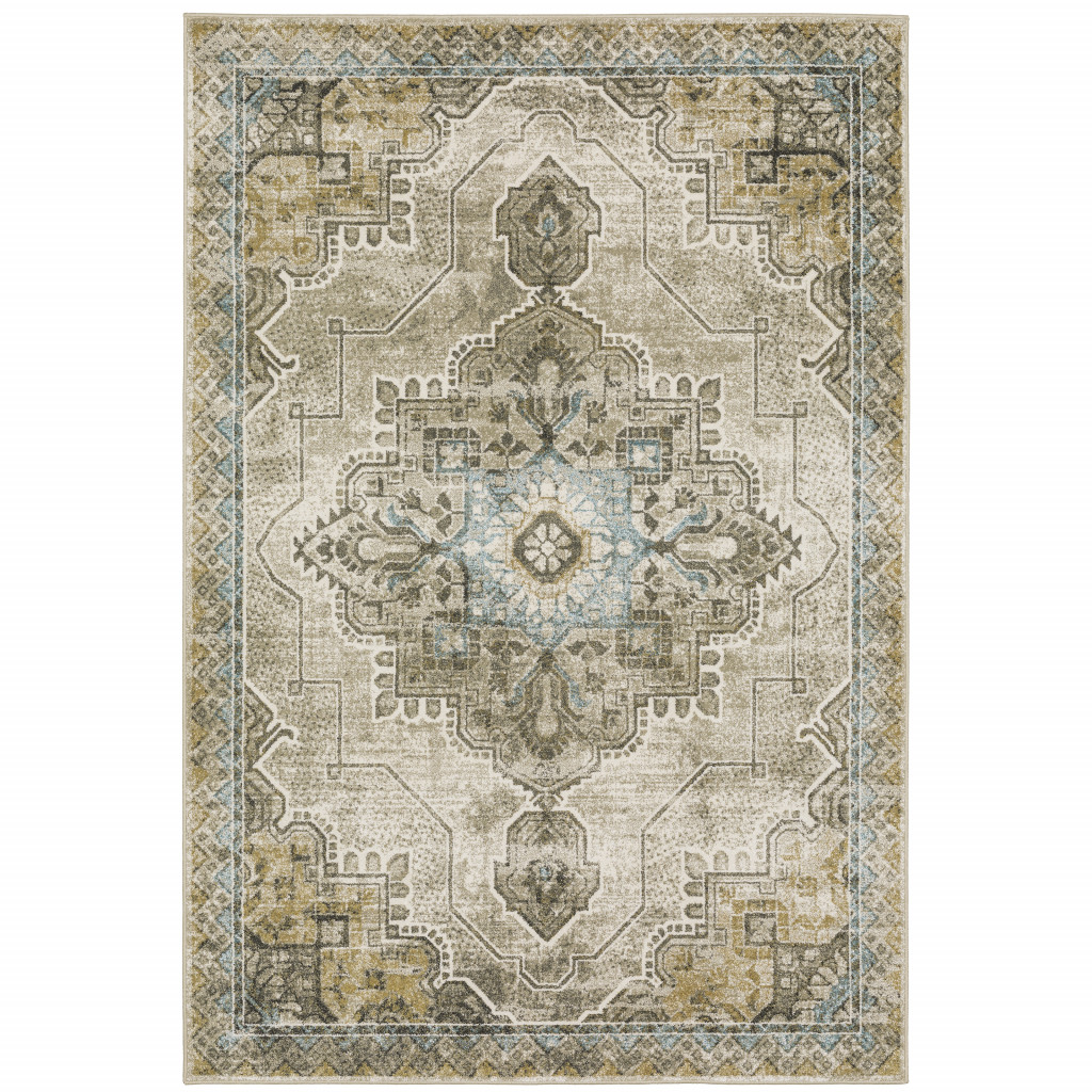 4 x 6 ft. Gray Blue Beige & Gold Oriental Power Loom Stain Resistant Rectangle Area Rug