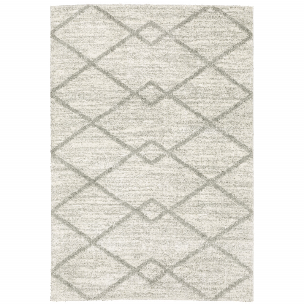 509885 4 x 6 ft. Ivory & Gray Geometric Shag Power Loom Stain Resistant Rectangle Area Rug