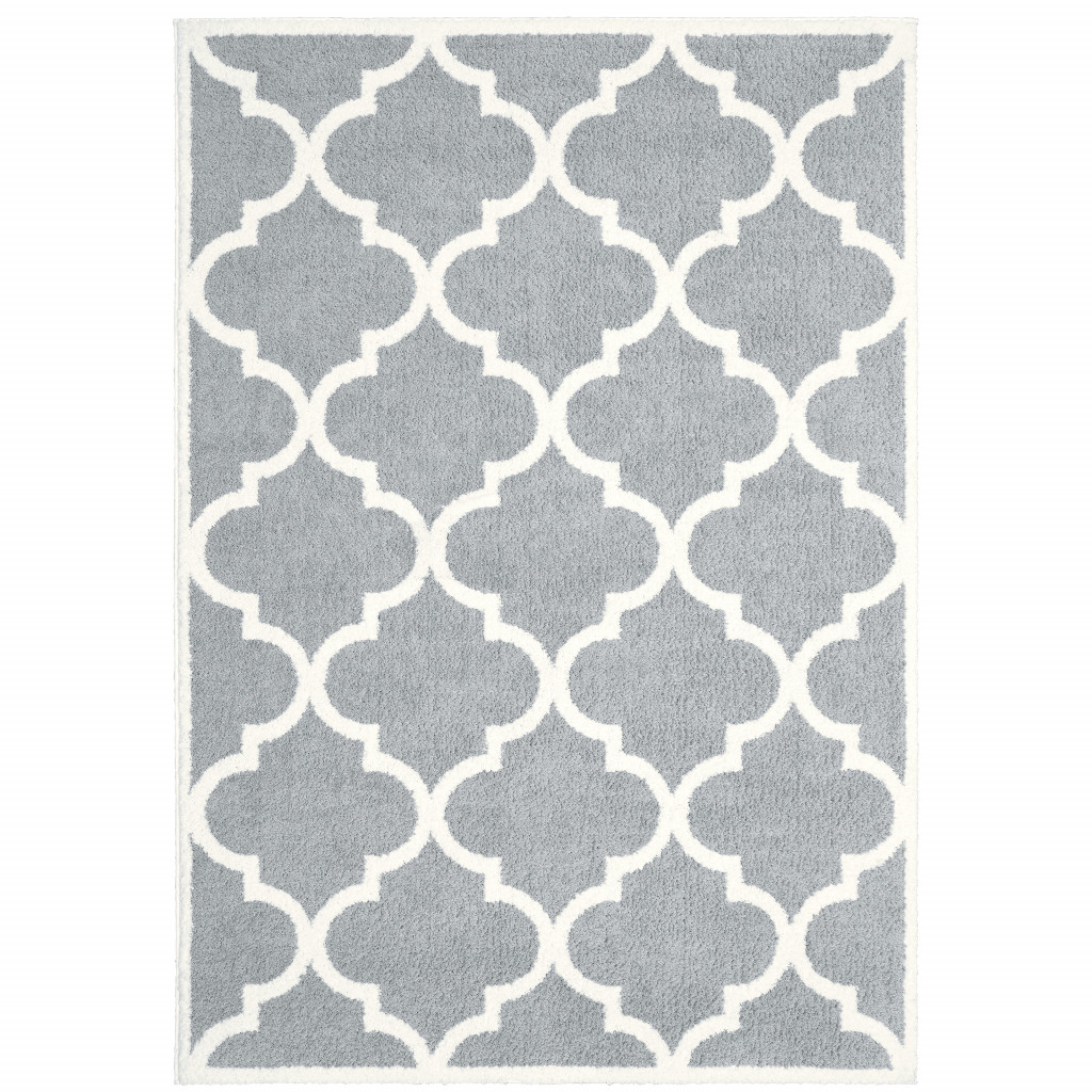 10 x 13 ft. Gray & Ivory Geometric Shag Power Loom Stain Resistant Rectangle Area Rug - Gray and Ivory - 10 x 13 ft.