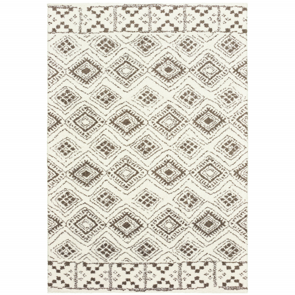 6 x 9 ft. Ivory & Brown Geometric Shag Power Loom Stain Resistant Rectangle Area Rug - Ivory and Brown - 6 x 9 ft.