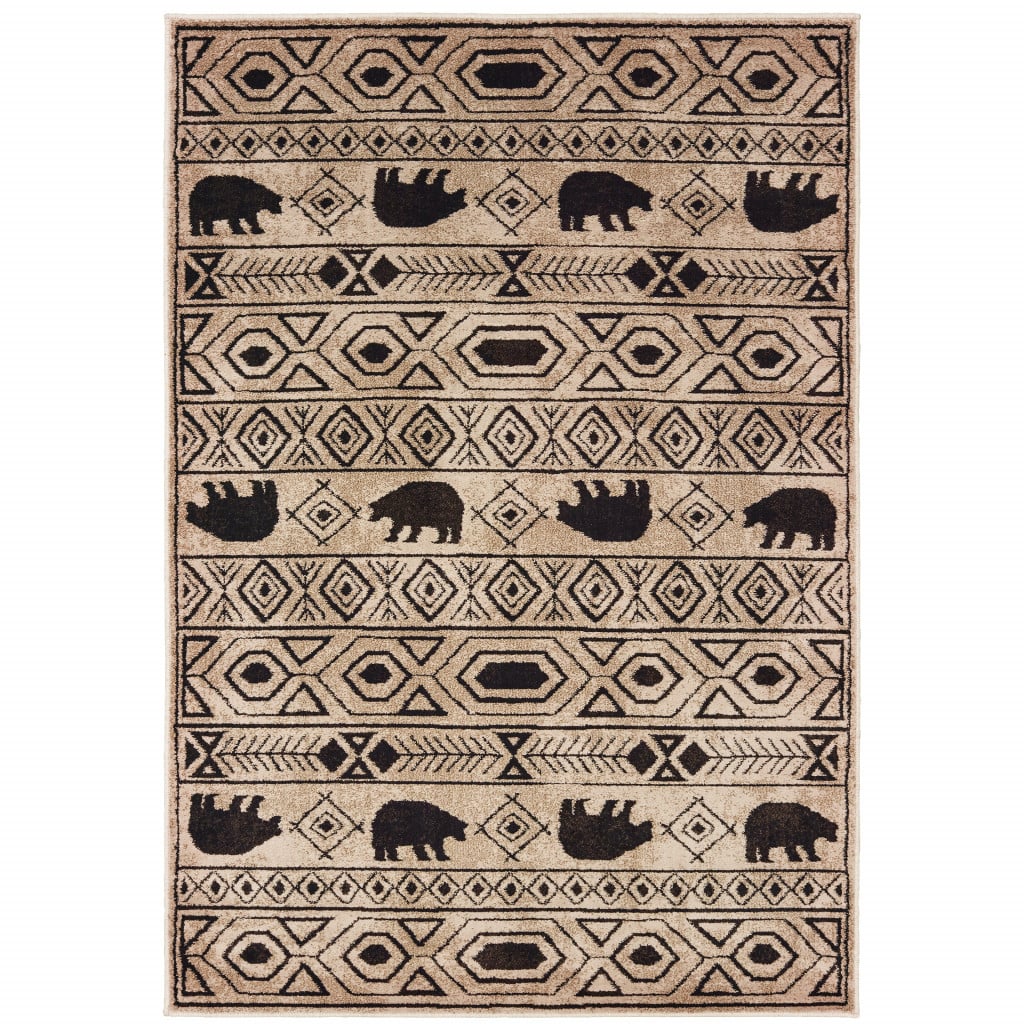 509935 4 x 6 ft. Ivory & Black Southwestern Power Loom Stain Resistant Rectangle Area Rug