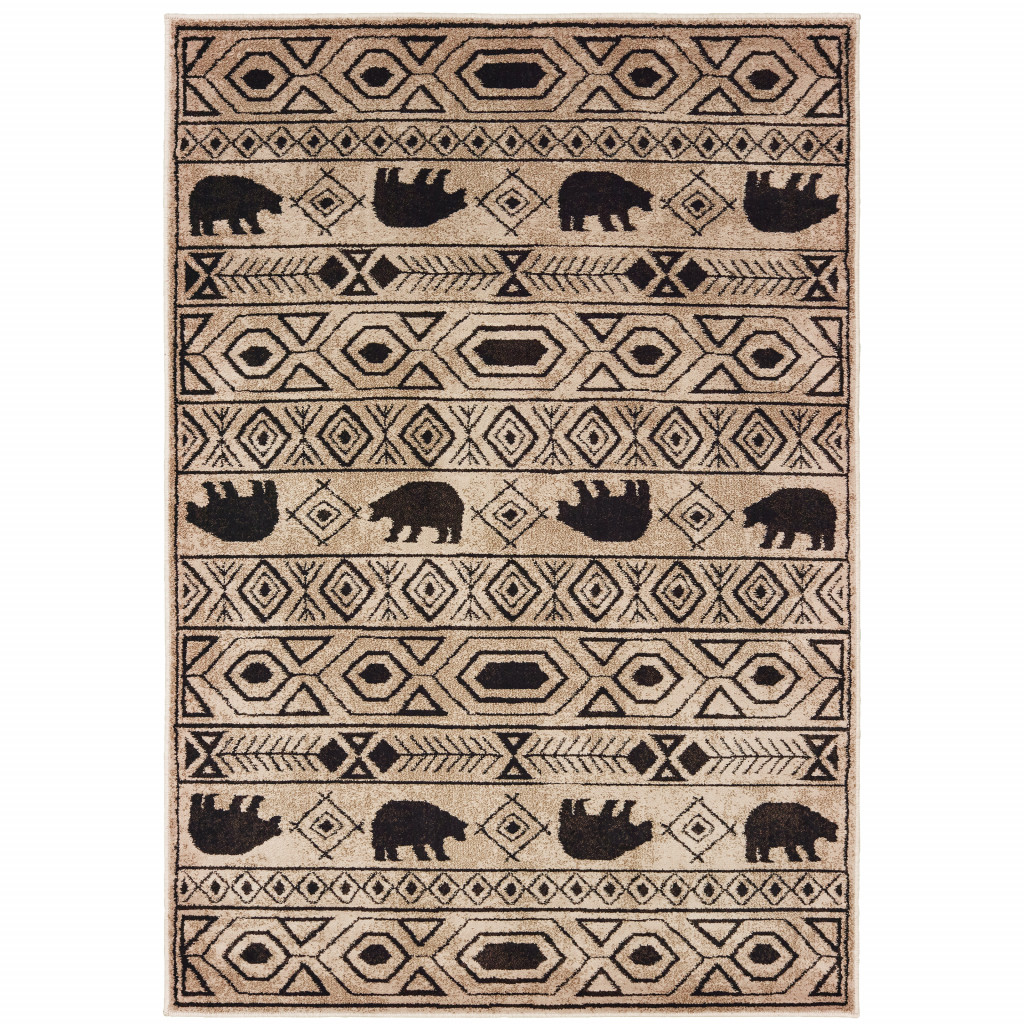 8 x 10 ft. Ivory & Black Southwestern Power Loom Stain Resistant Rectangle Area Rug - Ivory and Black - 8 x 10 ft.