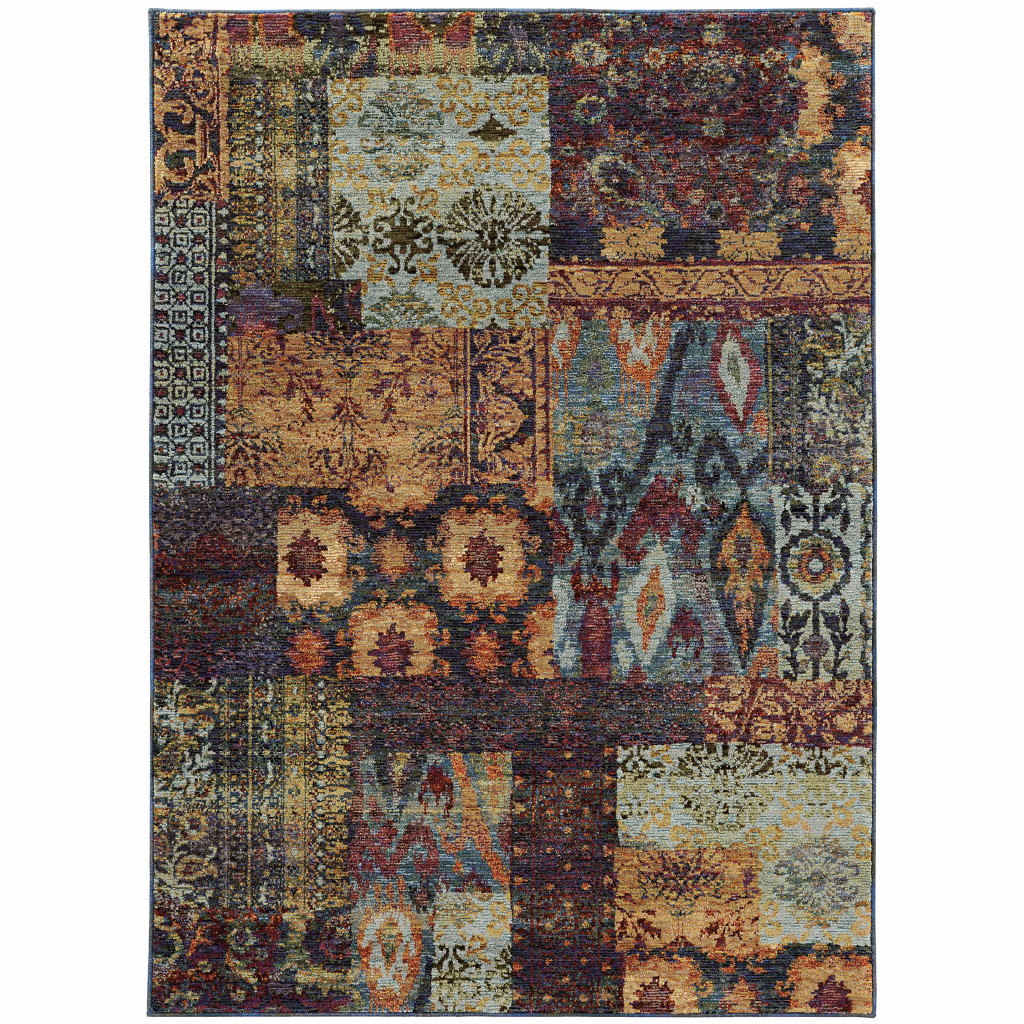 10 x 13 ft. Gold Blue Purple Green & Red Abstract Power Loom Stain Resistant Rectangle Area Rug