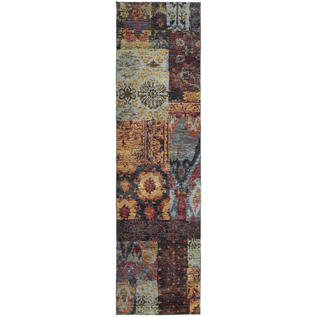 2 x 8 ft. Gold Blue Purple Green & Red Abstract Power Loom Stain Resistant Runner Area Rug