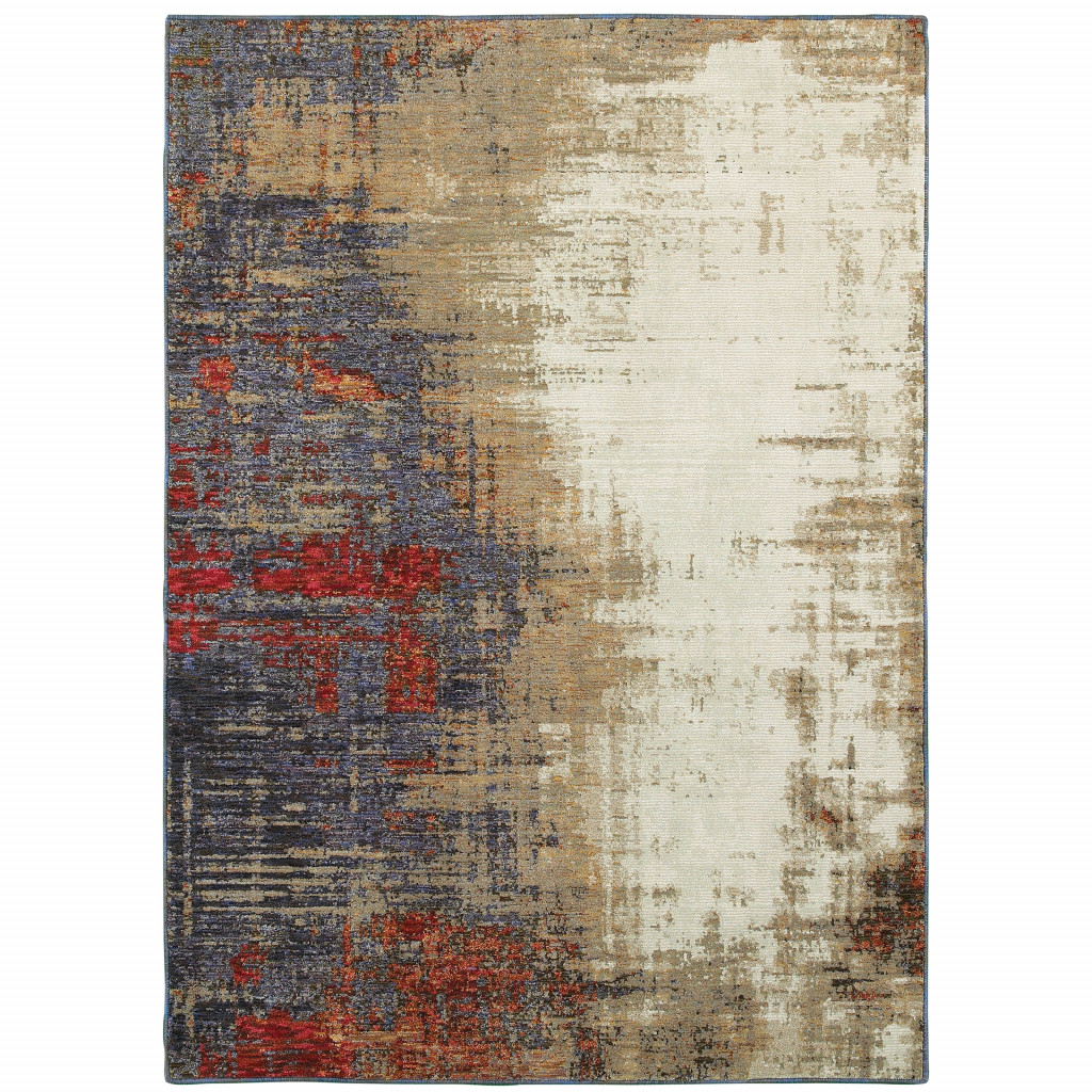 3 x 5 ft. Beige Tan Brown Blue Purple Red Orange Gold & Green Abstract Power Loom Stain Resistant Rectangle Area Rug