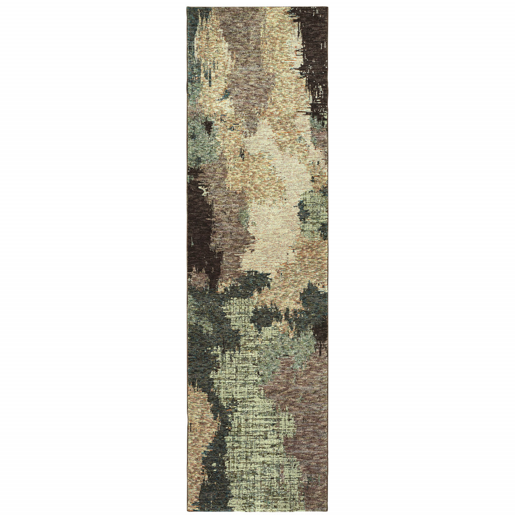 510511 2 x 8 ft. Blue & Brown Abstract Power Loom Stain Resistant Runner Area Rug