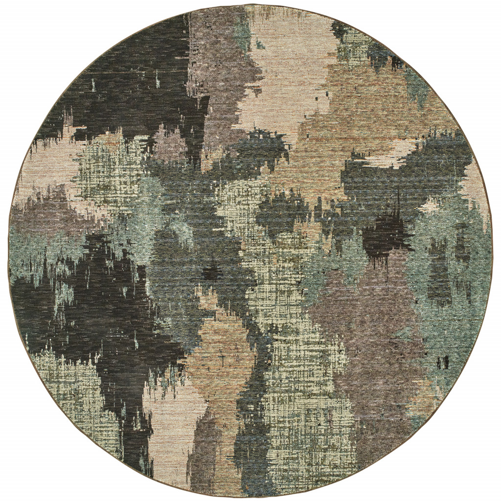 510516 8 ft. Blue & Brown Round Abstract Power Loom Stain Resistant Area Rug