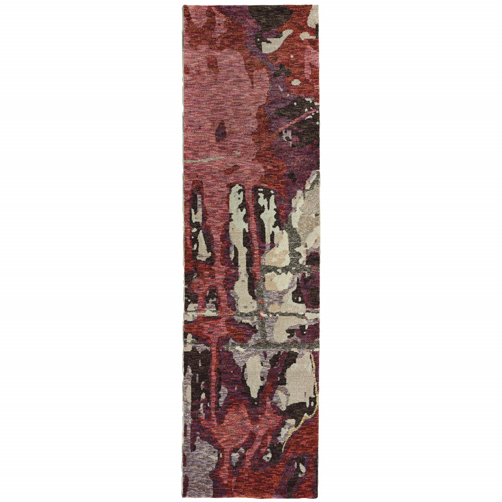 510539 2 x 8 ft. Red & Beige Abstract Power Loom Stain Resistant Runner Area Rug