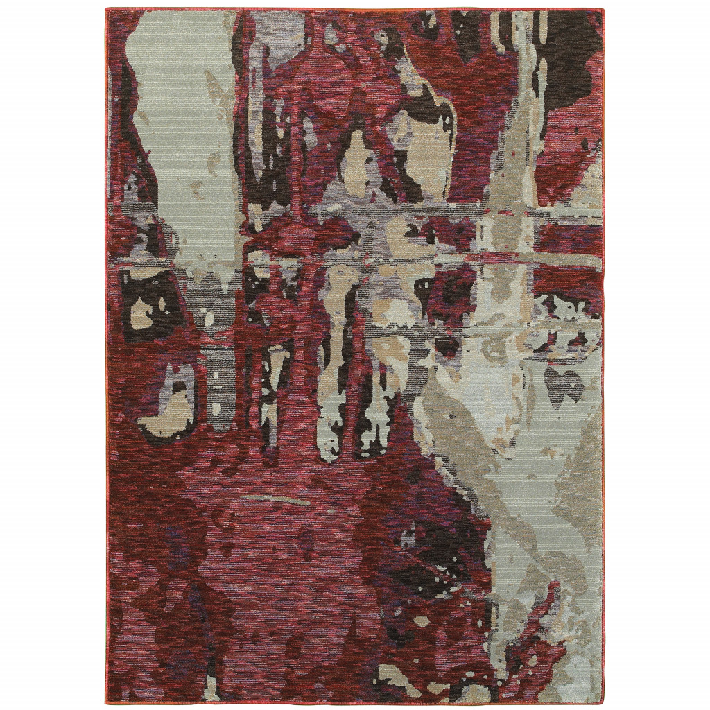 510542 5 x 7 ft. Red & Beige Abstract Power Loom Stain Resistant Rectangle Area Rug